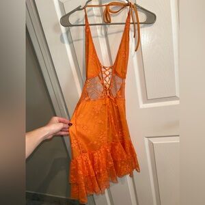 Orange Lace Mini Dress
